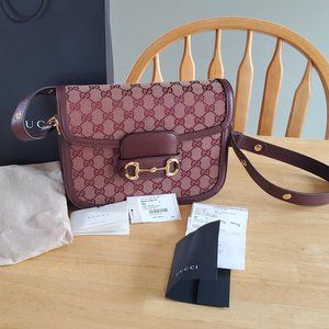 Maroon Gucci Horsebit 1955 shoulder bag (small